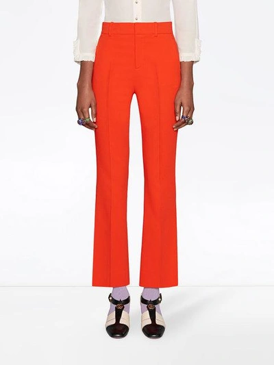 Shop Gucci Viscose Bootcut Trousers In Yellow