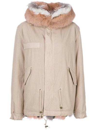 Shop Mr & Mrs Italy Trimmed Hood Short Parka In Neutrals