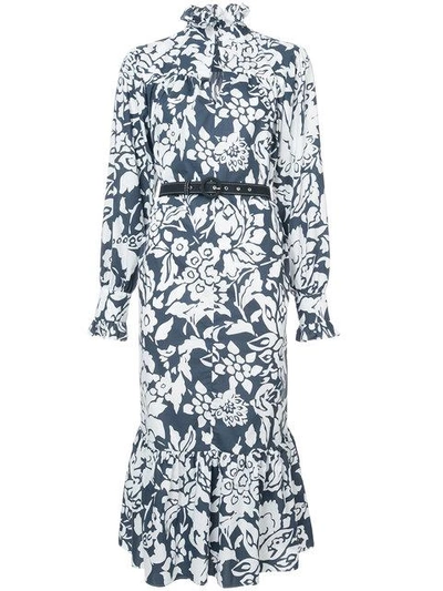Shop Alexa Chung Printed Belted Dress In Blue