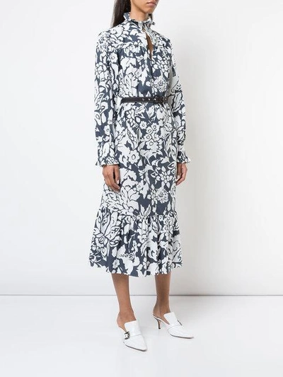 Shop Alexa Chung Printed Belted Dress In Blue
