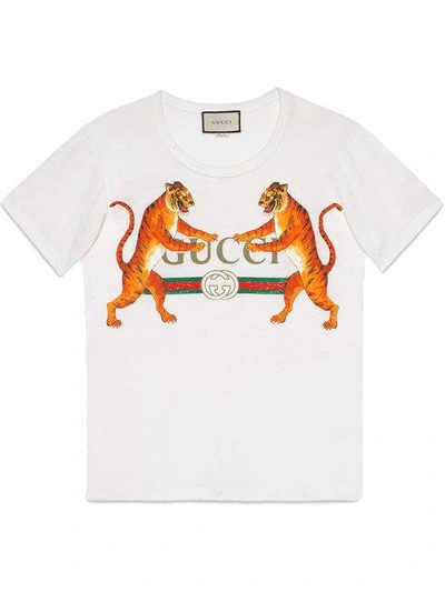 Shop Gucci Logo With Tigers T-shirt - White