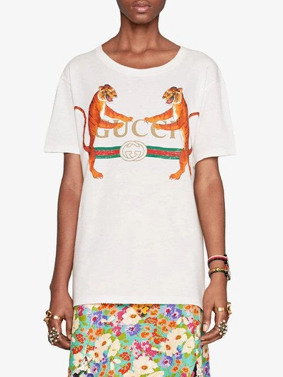 Shop Gucci Logo With Tigers T-shirt - White