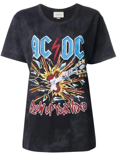 Shop Gucci Ac/dc Print Tie-dye T-shirt In Grey