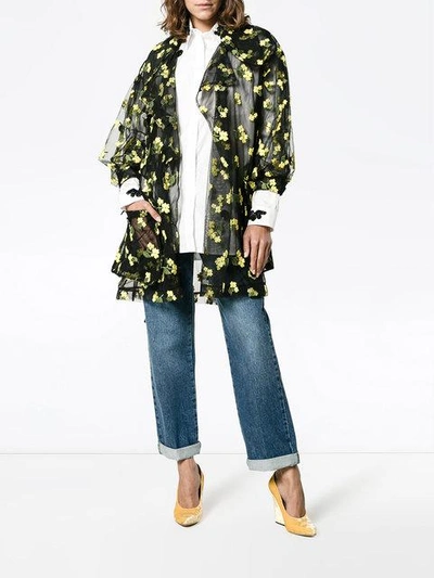 Shop Simone Rocha Organza Flower Embroidered Trench In Black