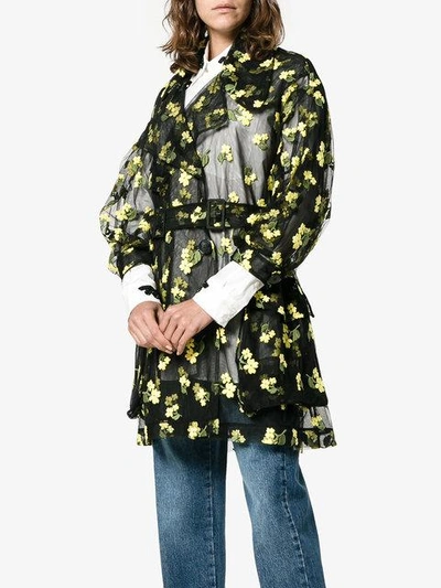 Shop Simone Rocha Organza Flower Embroidered Trench In Black