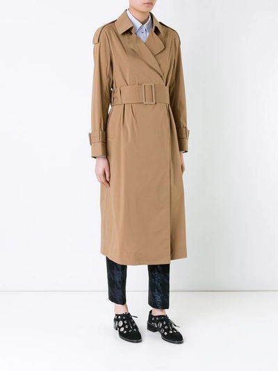 Shop Muveil Belted Trench Coat In Brown