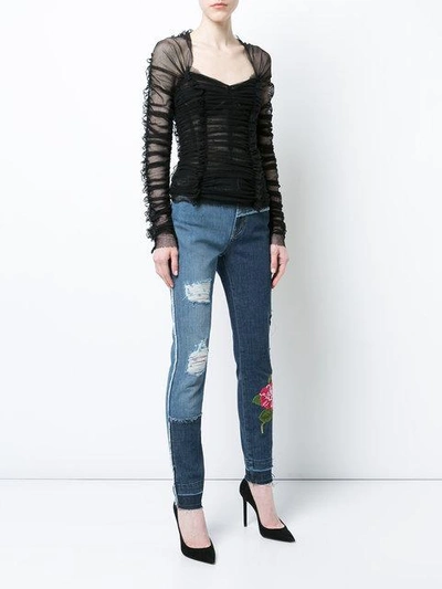 Shop Dolce & Gabbana Skinny Patchwork Jeans With Floral Embroidery In Blue