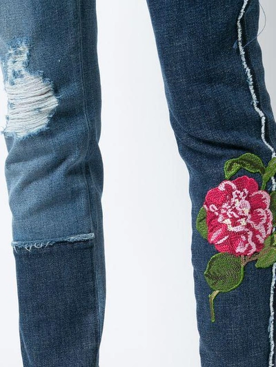 Shop Dolce & Gabbana Skinny Patchwork Jeans With Floral Embroidery In Blue