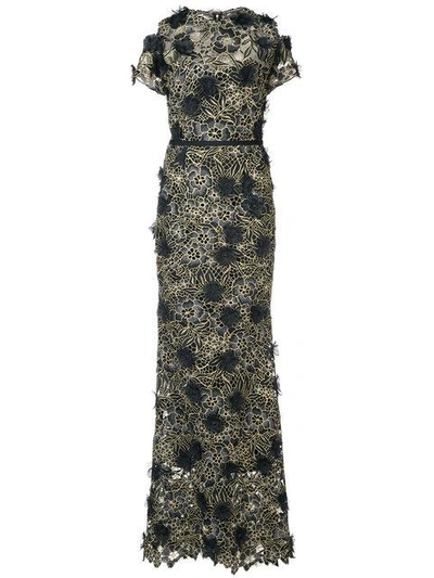Shop Marchesa Notte 3d Floral Lace Gown - Black