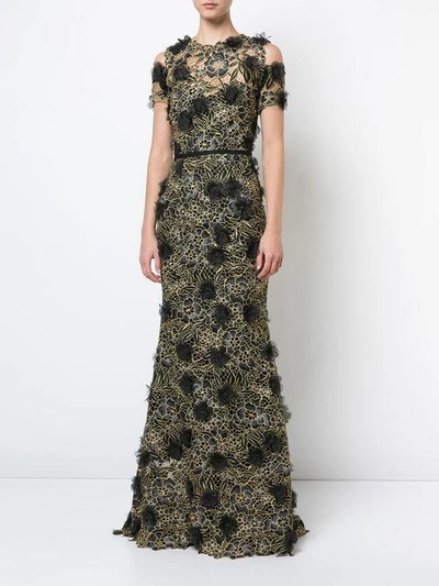 Shop Marchesa Notte 3d Floral Lace Gown - Black