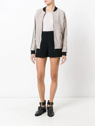 Shop Barbara Bui Leather Bomber Jacket - Neutrals