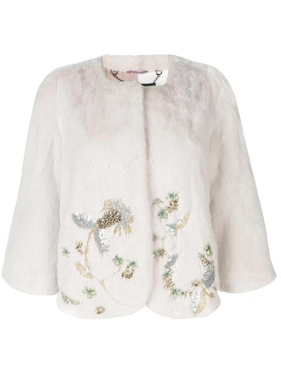 Shop Cara Mila Jasmine Embellished Mink Jacket - White