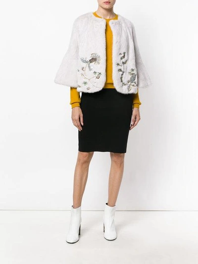 Shop Cara Mila Jasmine Embellished Mink Jacket - White