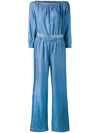 Shop Michael Michael Kors Off-shoulder Jumpsuit In Blue