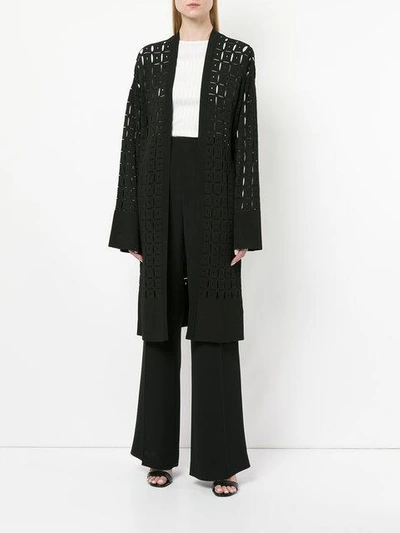 Shop Versace Pointelle-knit Cardigan In Black