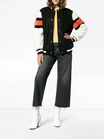 Shop Msgm Bomber Jacket With Shearling Sleeves - Black