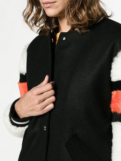 Shop Msgm Bomber Jacket With Shearling Sleeves - Black