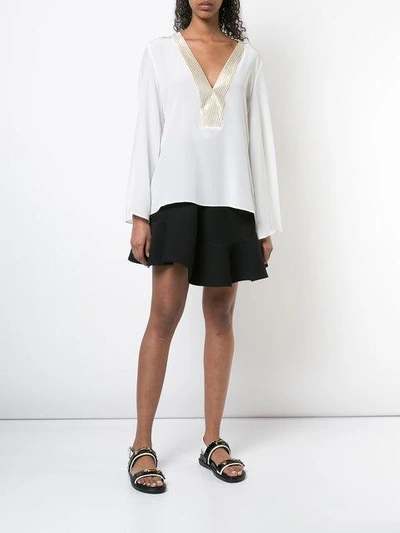 Zeus + Dione Striped Contrast Trim Blouse In Ivry