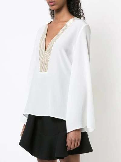 Zeus + Dione Striped Contrast Trim Blouse In Ivry