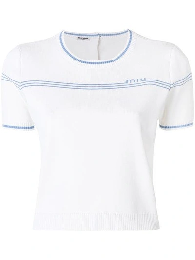 Shop Miu Miu Cropped Logo Knitted Top In White