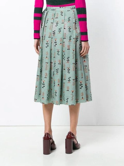 Shop Marni Novelty Print Pleated Skirt In Green