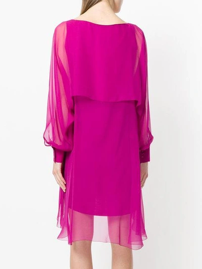 Shop Alberta Ferretti Sheer Balloon Sleeve Mini Dress In Pink & Purple