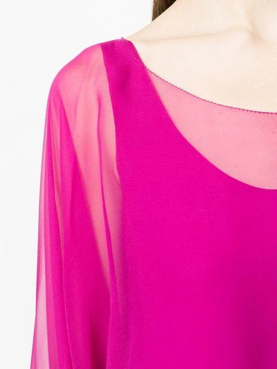 Shop Alberta Ferretti Sheer Balloon Sleeve Mini Dress In Pink & Purple