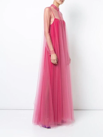 Shop Vionnet Long Pleated Sheer Dress In Pink