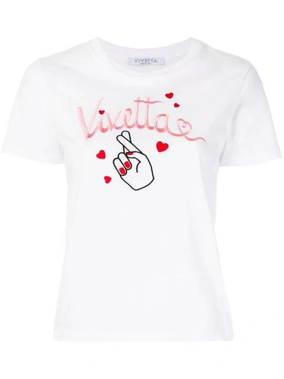 Shop Vivetta Fingers Crossed Embroidered T In White