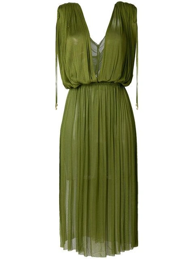 Shop Elena Makri Plunge Pleated Dress In Green