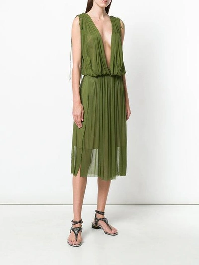 Shop Elena Makri Plunge Pleated Dress In Green
