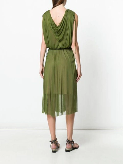 Shop Elena Makri Plunge Pleated Dress In Green