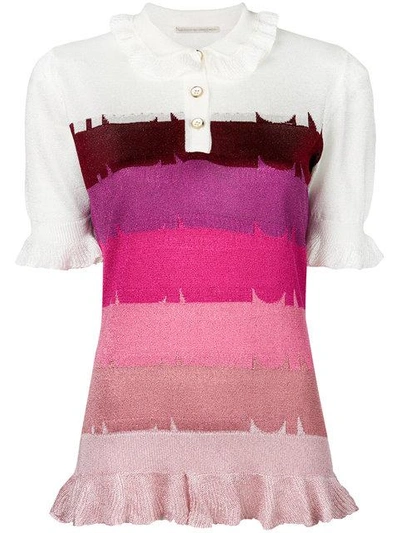 Shop Marco De Vincenzo Striped Knit Polo Shirt In Pink