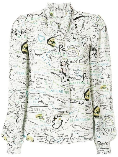 Shop Maison Margiela Scribble-print Georgette Bow Blouse In White