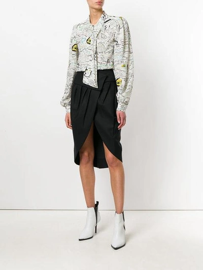 Shop Maison Margiela Scribble-print Georgette Bow Blouse In White