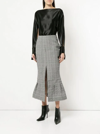 Shop Christopher Esber Check Flared Slit Detail Skirt In Black
