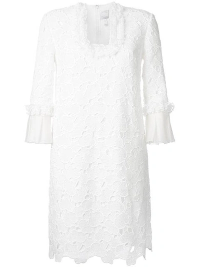 Shop Huishan Zhang Scalloped Macrame Lace Dress In White