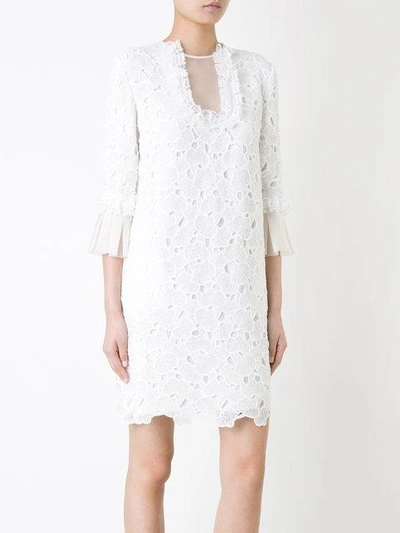 Shop Huishan Zhang Scalloped Macrame Lace Dress In White