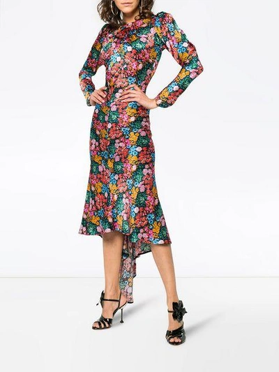 Shop Attico Floral Print Midi Dress In Multicolour