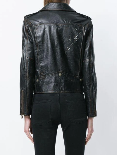 Shop Saint Laurent Lightning Bolt Biker Jacket - Brown