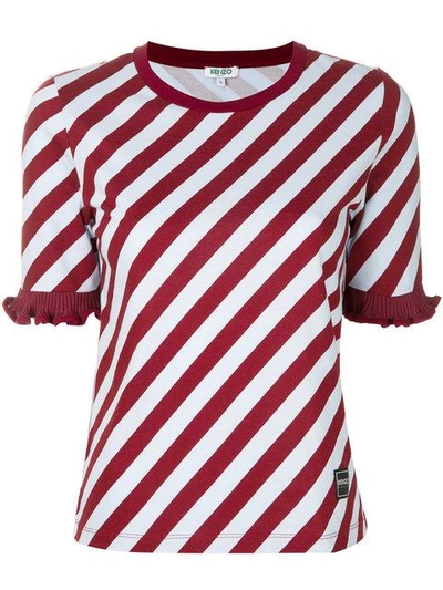 striped ruffle trim T-shirt