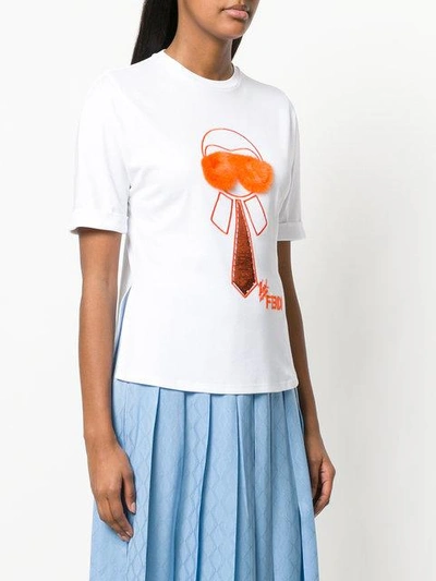 Shop Fendi Karlito-embroidered T-shirt - White