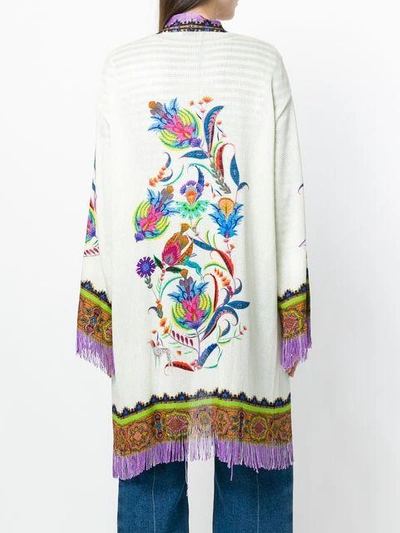 Shop Etro Mixed Pattern Fringed Cardi-coat - White