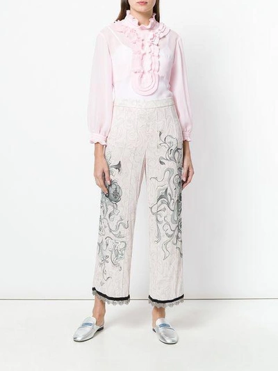 Shop Prada Floral Sketch Trousers In F062n Cipria Silver