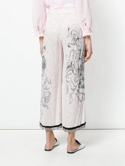 Prada Liberty Printed Sablè Pants W/ Fringe In F062n Cipria Silver