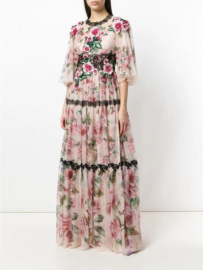 Shop Dolce & Gabbana Rose Maxi Evening Dress In Pink