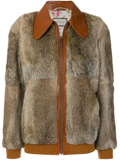 Shop Gucci Fur Bomber Jacket In Brown