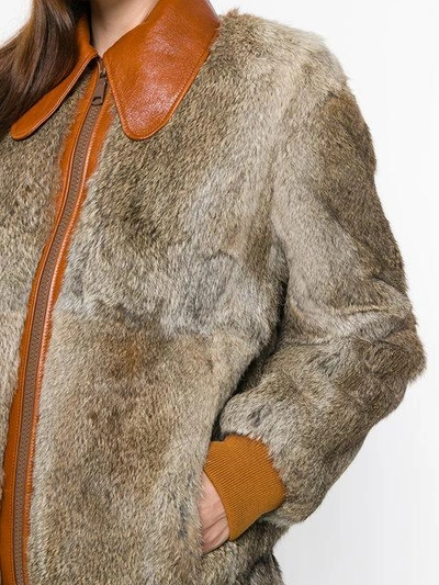 Shop Gucci Fur Bomber Jacket In Brown