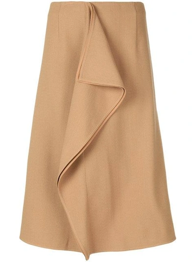 Shop Marni Asymmetric Frill Pencil Skirt - Brown