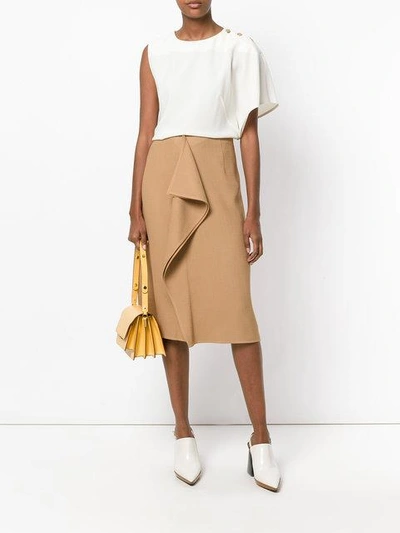 Shop Marni Asymmetric Frill Pencil Skirt - Brown